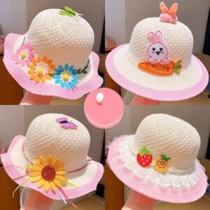 Cute Floral Straw Sun Hat & Bucket Hat Set for Girls