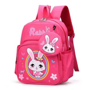 Cute Bunny Character Print Girls School Bag (Pink)