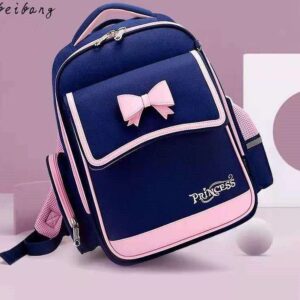 Navy Blue Bow-Detail Kids School Backpack for Girls