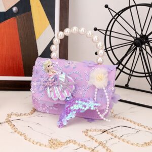 Transparent Lavender Floral Handbag with Pearl Handle